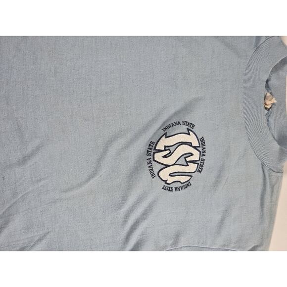 Vintage 80s Indiana State University Blue Shirt Single Stitch Small - Picture 4 of 4